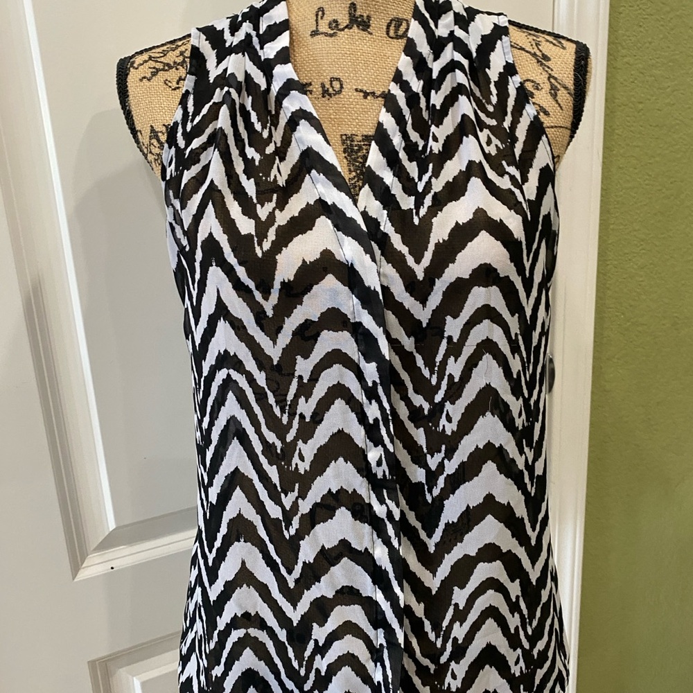 Banana Republic Black and White Sleeveless Wrap Blouse